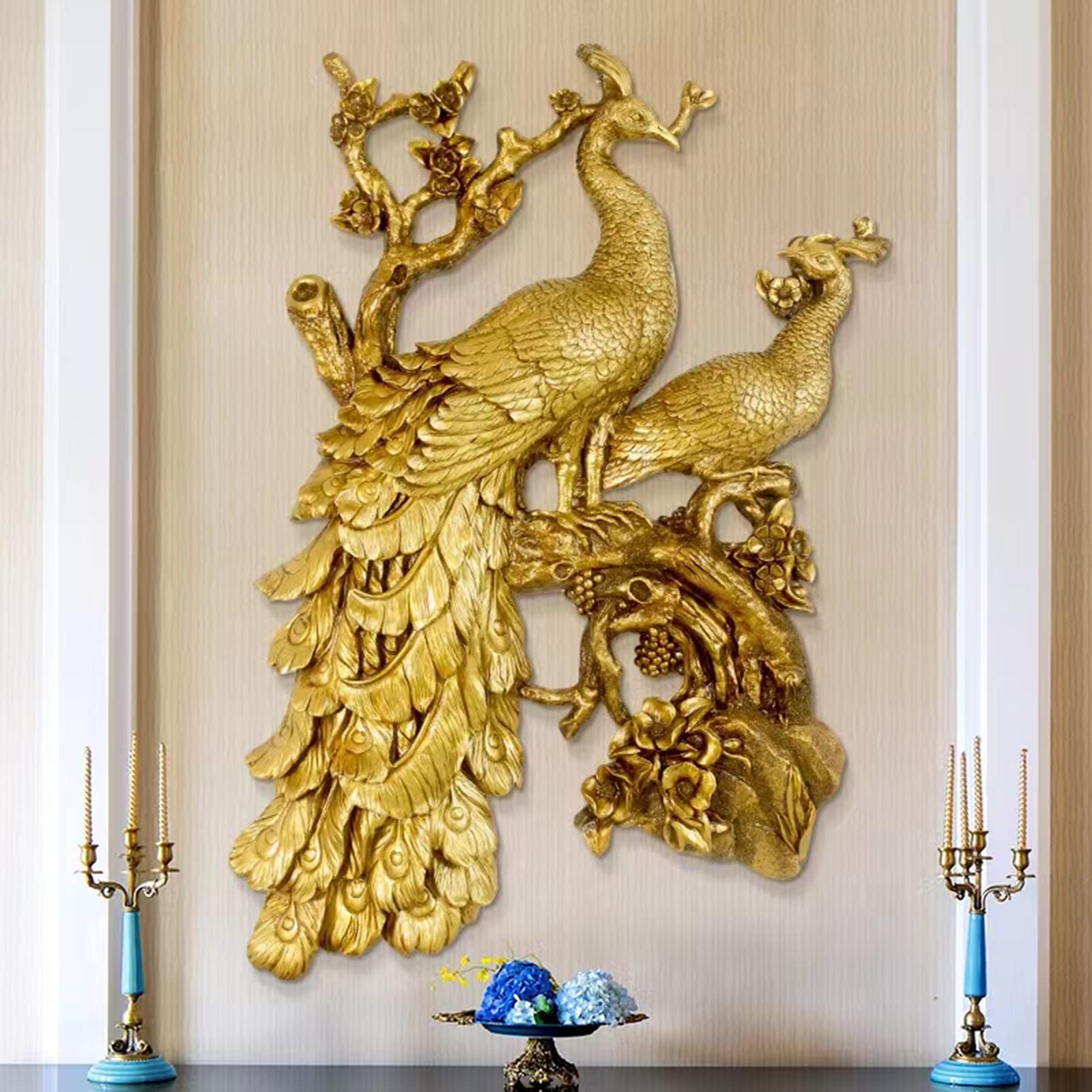 Amazon.co.jp: 3Dステレオ孔雀レリーフ絵画、壁彫刻、家庭やオフィスの